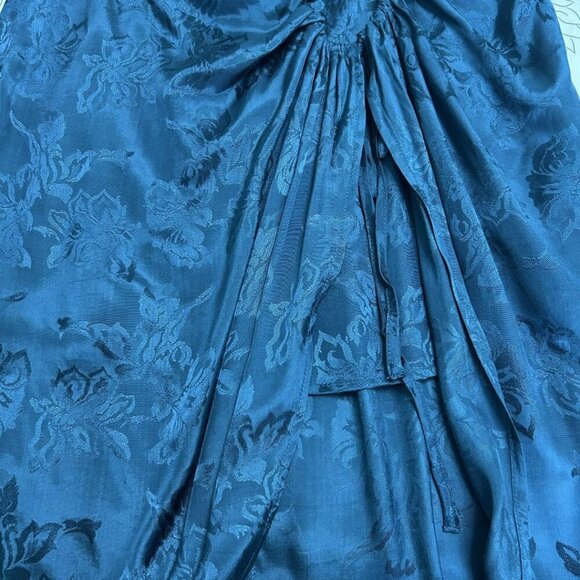 NWT Band of the Free Celene Side Drape Teal Floral Embossed Satin Midi Skirt Med - Picture 7 of 11